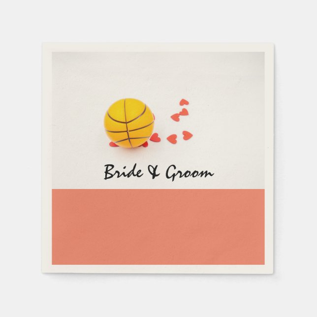 Serviette En Papier Mariage de basket-ball avec amour coeur rouge (Devant)