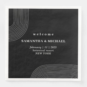 Serviette En Papier Mariage de bienvenue lignes géométriques noir et b