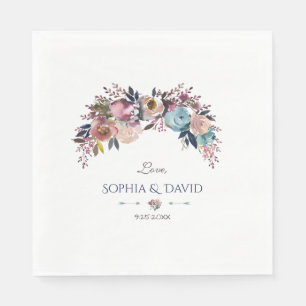 Serviette En Papier Mariage de bouquet floral rose-bleu Dusty