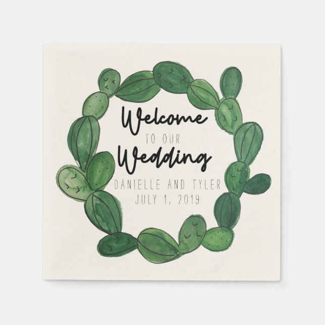 Serviette En Papier Mariage de Cactus : Bienvenue (Devant)