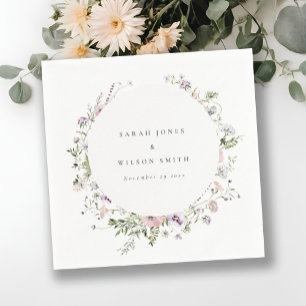 Serviette En Papier Mariage de cadre circulaire Fleur sauvage rose vif