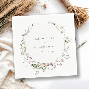 Serviette En Papier Mariage de cadre circulaire Fleur sauvage rose vif