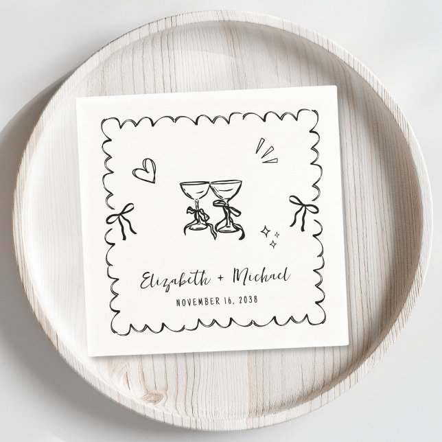 Serviette En Papier Mariage de cadre de vague dessiné à la main (Créateur téléchargé)