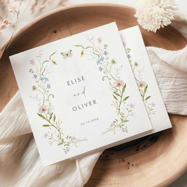 Serviette En Papier Mariage de cadre Fleur sauvage Pastel (Créateur téléchargé)