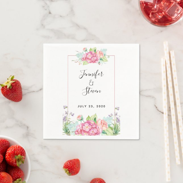 Serviette En Papier Mariage de cadre Floral rose moderne (En situation)