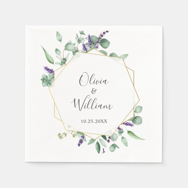 Serviette En Papier Mariage de cadre géométrique simple Eucalyptus mod (Devant)