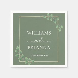 Serviette En Papier Mariage de cadre géométrique vert minimaliste mode