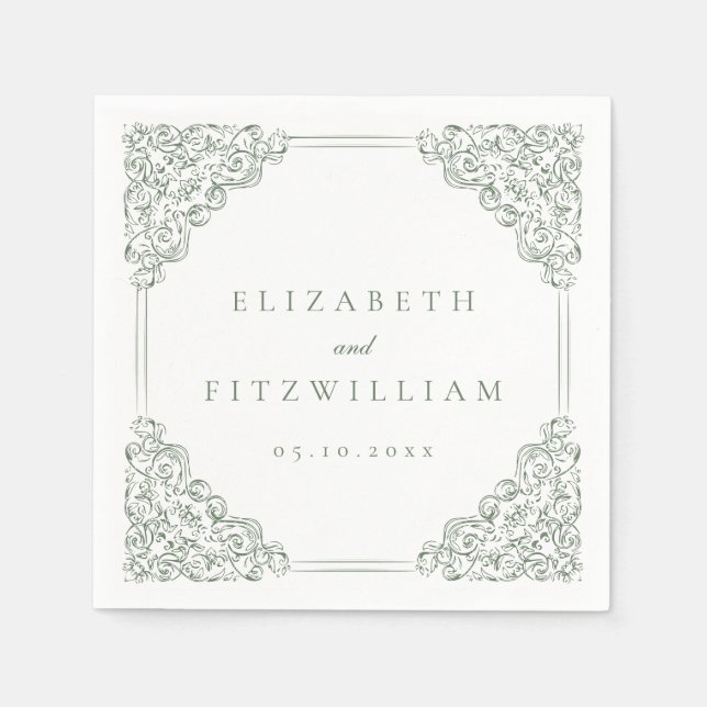 Serviette En Papier Mariage de cadre orange vert vintage (Devant)