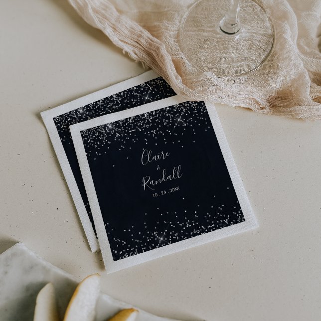 Serviette En Papier Mariage de calligraphie Argent Confetti Napkins (Créateur téléchargé)