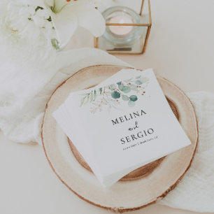 Serviette En Papier Mariage de calligraphie Feuille Gold Green