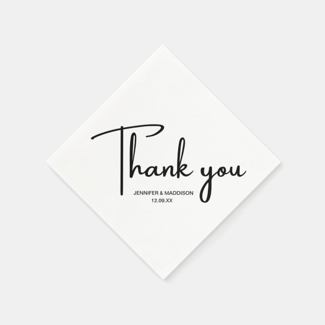 Serviette En Papier Mariage de calligraphie noir et blanc Merci (Coin)