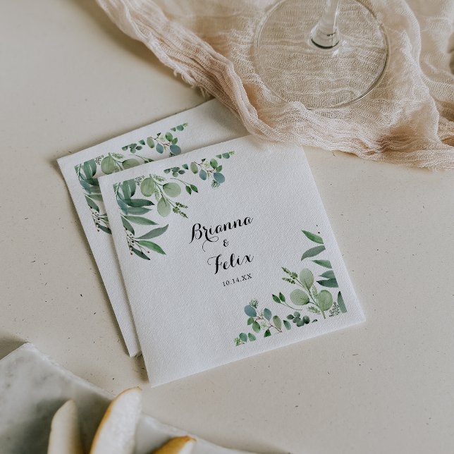 Serviette En Papier Mariage de calligraphie végétale de l'Eucalyptus v (Créateur téléchargé)