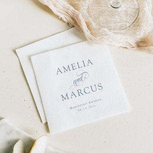 Serviette En Papier Mariage de calligraphie Vintage bleu foncé