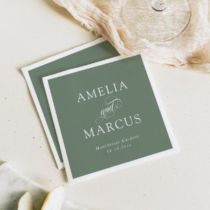 Serviette En Papier Mariage de calligraphie Vintage Sage Green