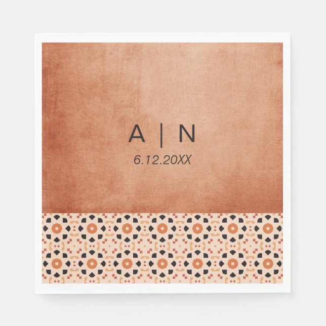 Serviette En Papier Mariage de carreaux en terre cuite Boho moderne (Devant)