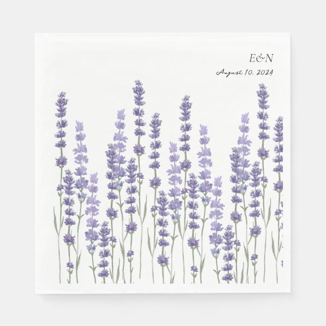 Serviette En Papier Mariage de champ de lavande française simple et dé (Devant)