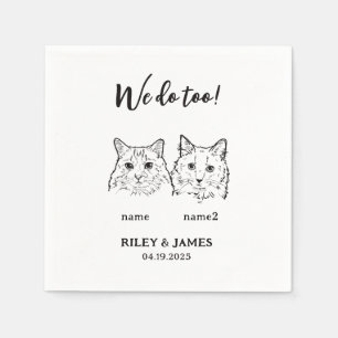 Serviette En Papier Mariage de chat noir et blanc moderne