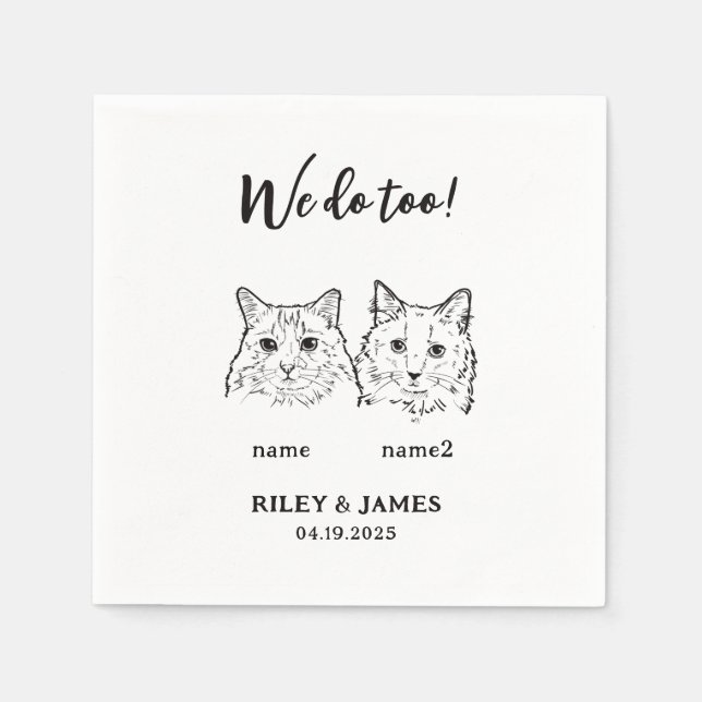 Serviette En Papier Mariage de chat noir et blanc moderne (Devant)