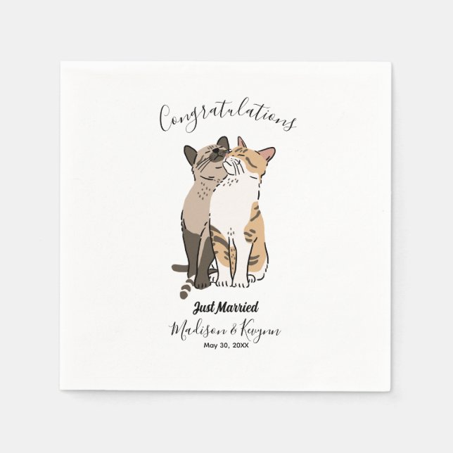 Serviette En Papier Mariage de chats mignons (Devant)