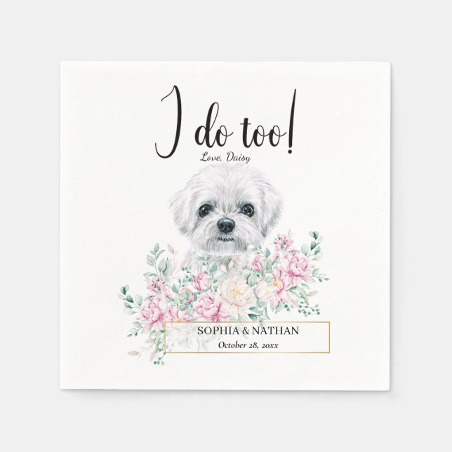 Serviette En Papier Mariage de chien maltais Cocktail serviettes (Devant)