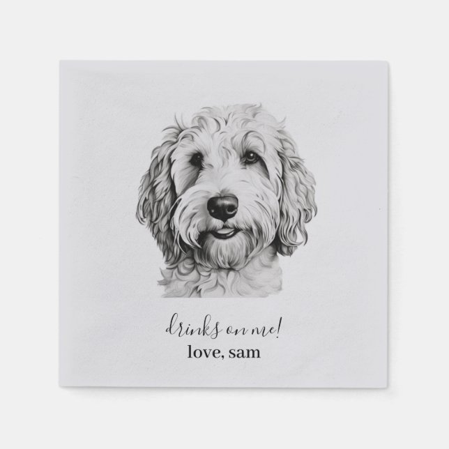 Serviette En Papier Mariage de chien personnalisé Napkin | Golden Dood (Devant)