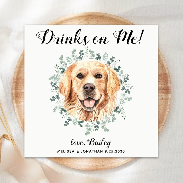 Serviette En Papier Mariage de chien personnalisé Open Bar Golden Retr (Créateur téléchargé)