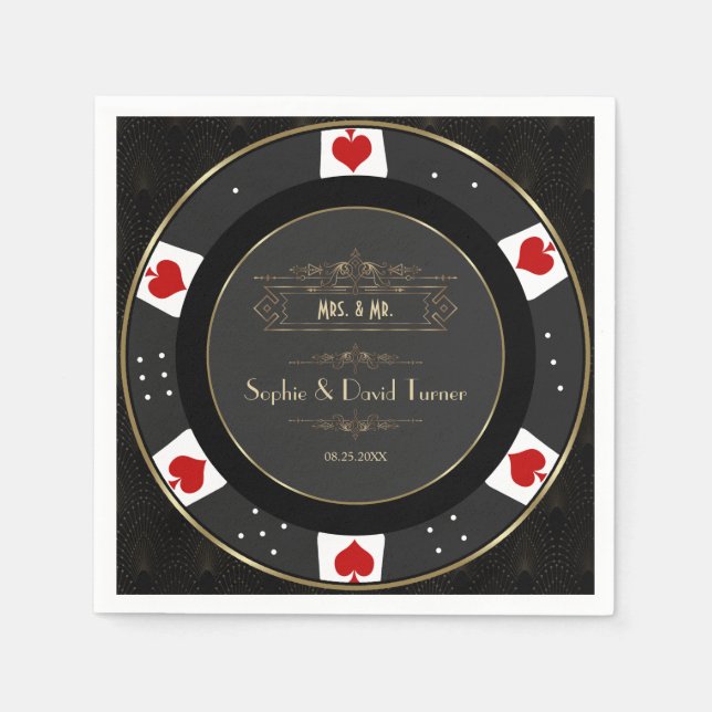 Serviette En Papier Mariage de chips de poker de casino Gold moderne (Devant)