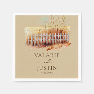 Serviette En Papier Mariage de clôture de blé d'aquarelle