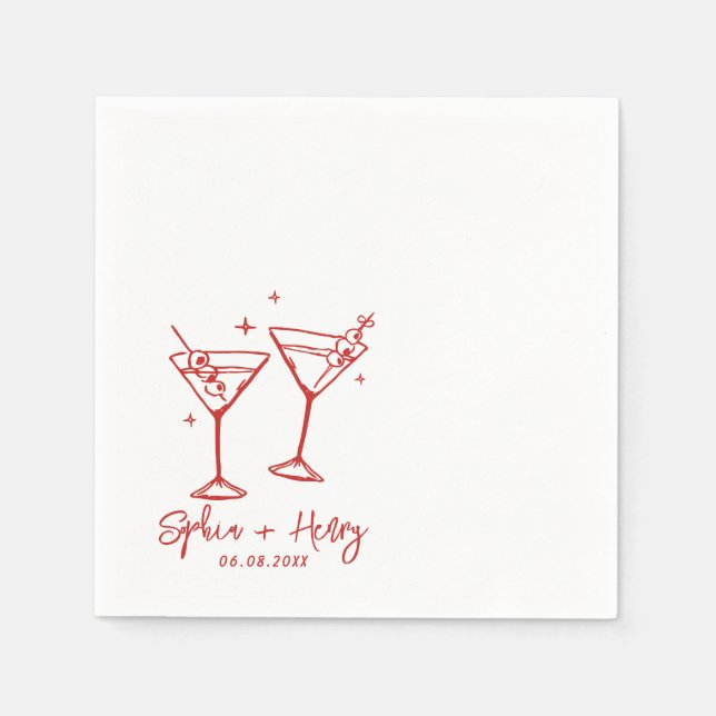 Serviette En Papier Mariage De Cocktail Moderne Élégant Dessiné À La M (Devant)