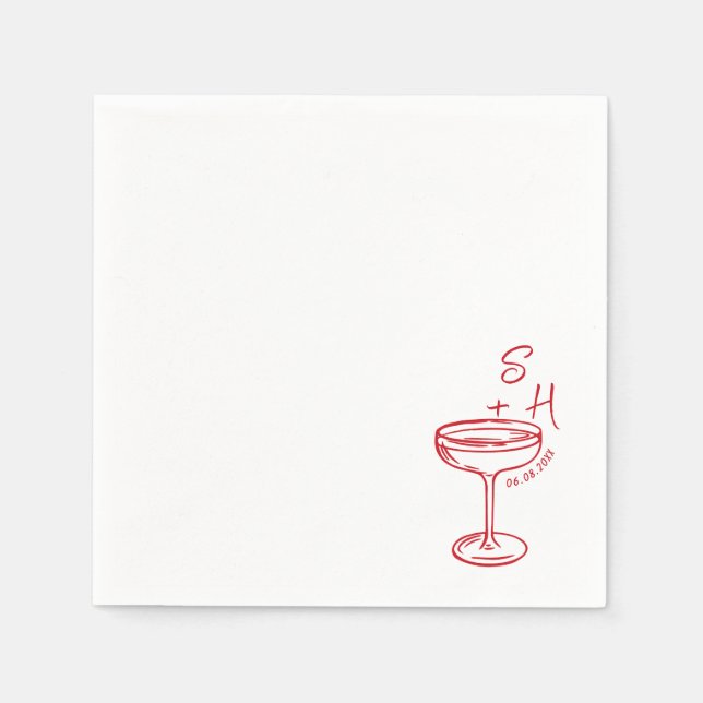 Serviette En Papier Mariage de cocktail simple à main (Devant)