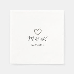 Serviette En Papier Mariage de coeur d'argent lettre de nom de couple 