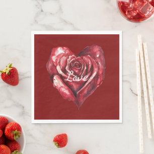Serviette En Papier Mariage de coeur romantique à la rose rouge