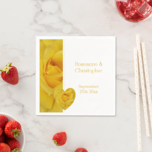 Serviette En Papier Mariage de conception du coeur rose jaune