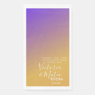 Serviette En Papier Mariage de coucher de soleil jaune violet Ombre