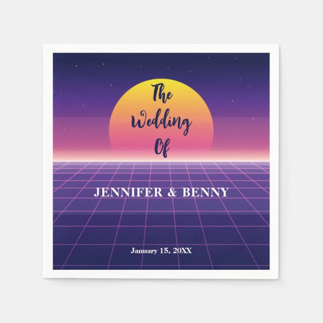 Serviette En Papier Mariage de coucher de soleil Neon Purple dans les  (Devant)