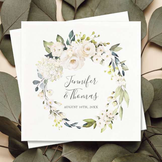 Serviette En Papier Mariage de courme d'aquarelle blanche (Créateur téléchargé)