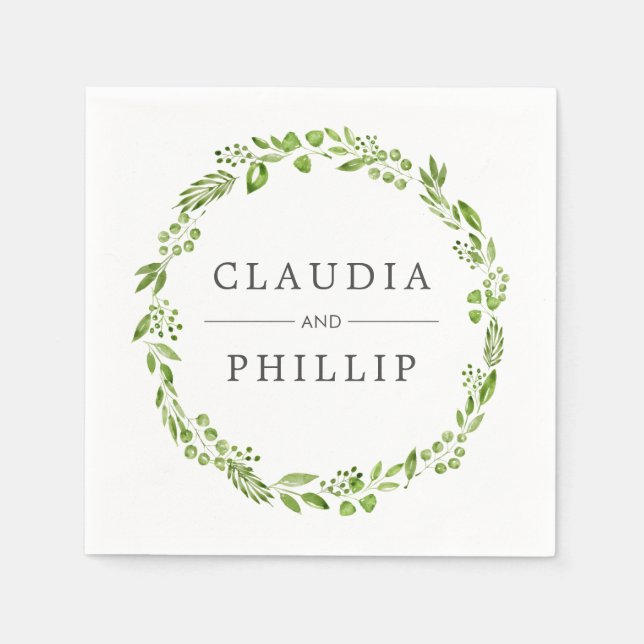 Serviette En Papier Mariage de courme de feuille d'olive vert rustique (Devant)