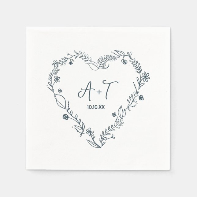 Serviette En Papier Mariage de couronne de coeur floral (Devant)