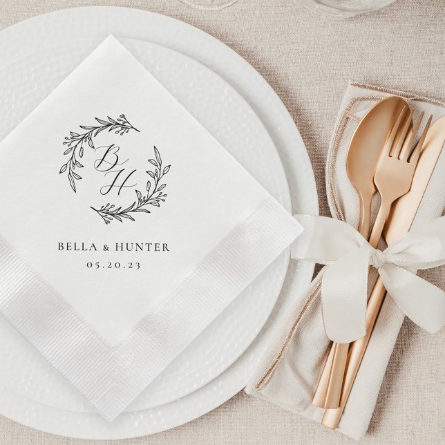 Serviette En Papier Mariage de couronne florale papier monogramme init (Créateur téléchargé)