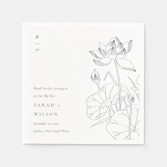 Serviette En Papier Mariage de croquis floral Nénuphar minimal (Devant)