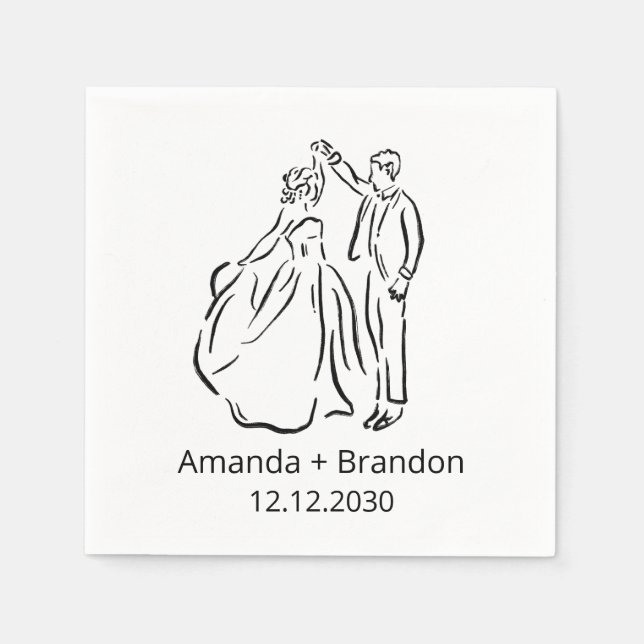 Serviette En Papier Mariage de danse de mariée traînée main (Devant)