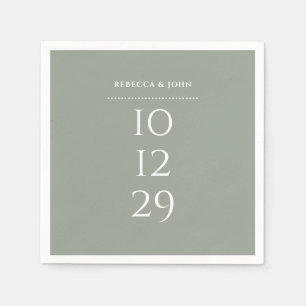 Serviette En Papier Mariage de date spéciale minimaliste Sage Green