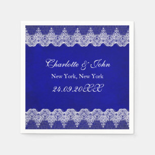 Serviette En Papier Mariage de dentelle de cobalt royal personnalisé