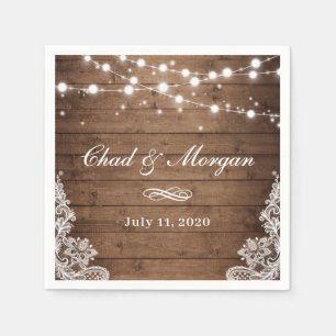 Serviette En Papier Mariage de dentelle en bois rustique