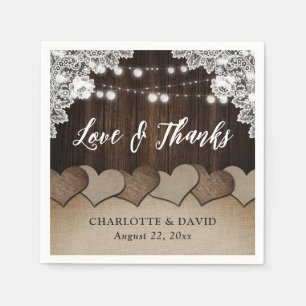 Serviette En Papier Mariage de dentelle en bois rustique