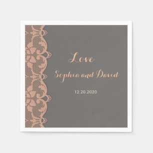 Serviette En Papier Mariage de dentelle grise vintage Pêche personnali