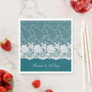Serviette En Papier Mariage de dentelle turquoise bleu blanc