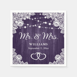 Serviette En Papier Mariage de dentelle violet rustique