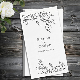 Serviette En Papier Mariage de dessin minimaliste en ligne Rose