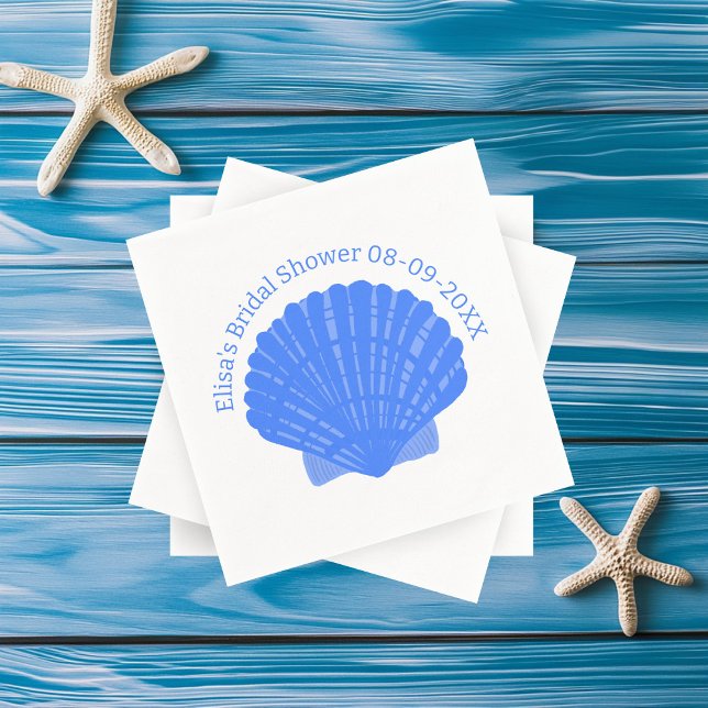 Serviette En Papier Mariage de Fête des mariées PERSONNALISÉ Blue Seas (Blue Seashells CUSTOM Bridal Shower Wedding Napkins
)